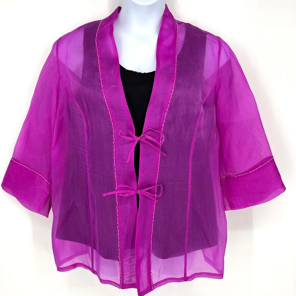 Vintage Carole Little Black Fuchsia Shell and Sheer Fuchsia ¾ Sleeve Jacket XL - Picture 14 of 14